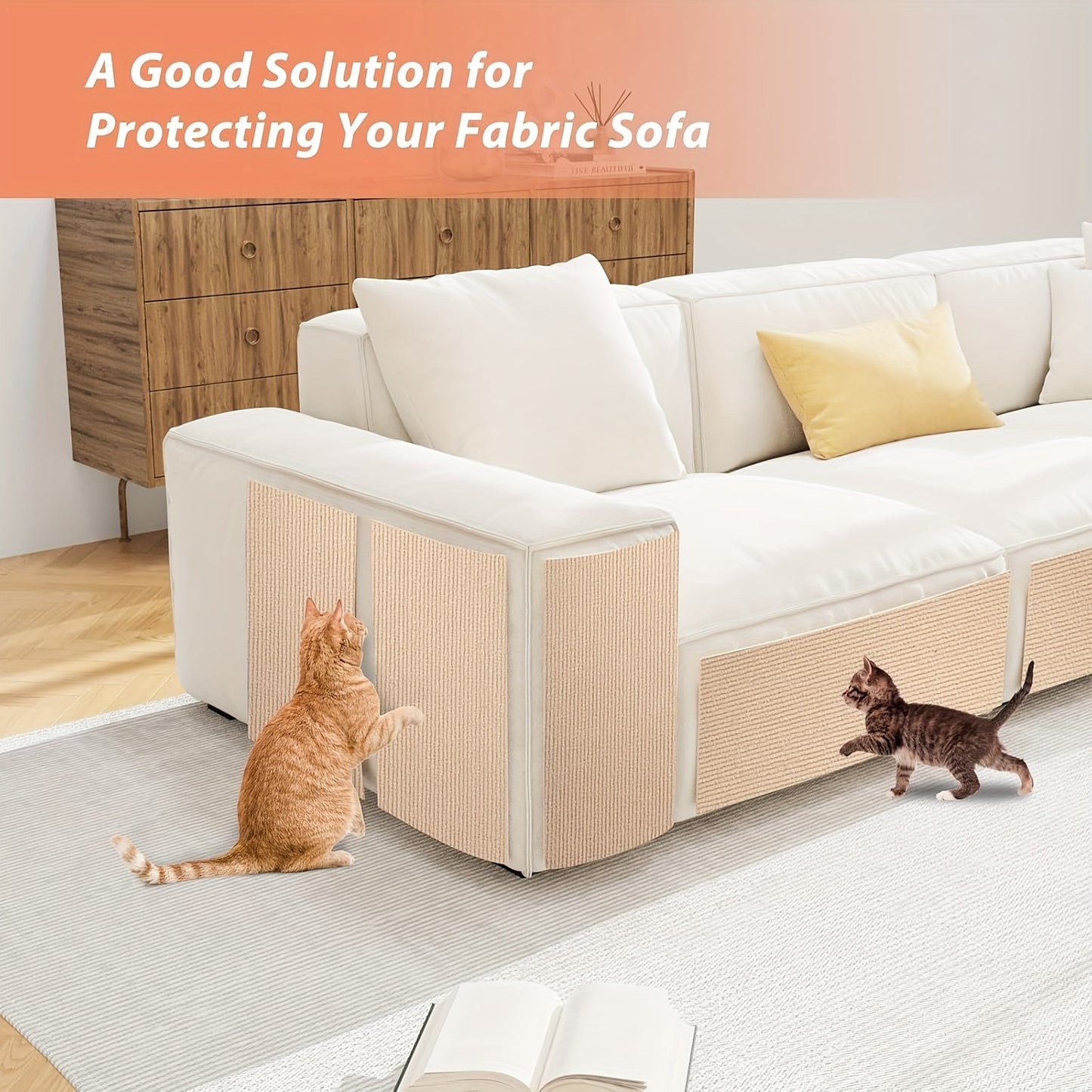 Self-Adhesive Cat Scratch Mat – Trimmable Couch Protector (Beige)