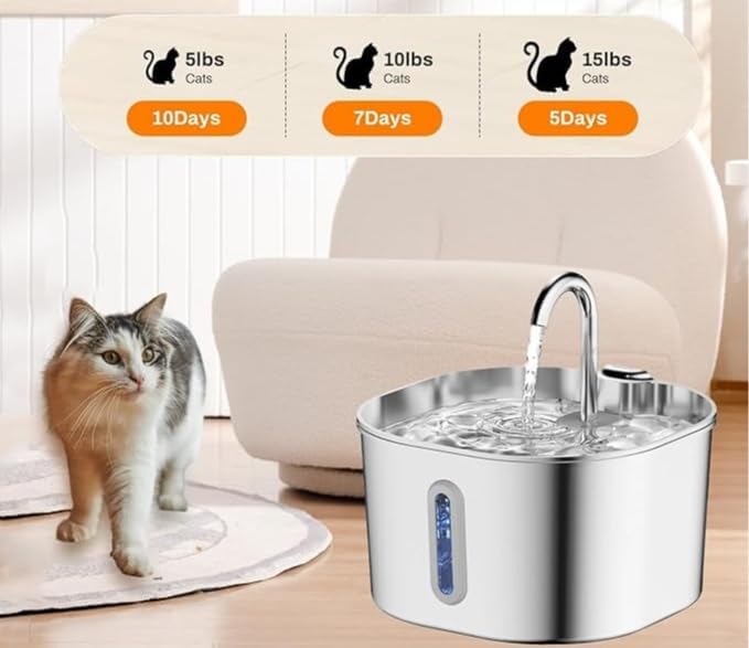 Stainless Steel Cat & Dog Water Fountain with Window (No Plug)