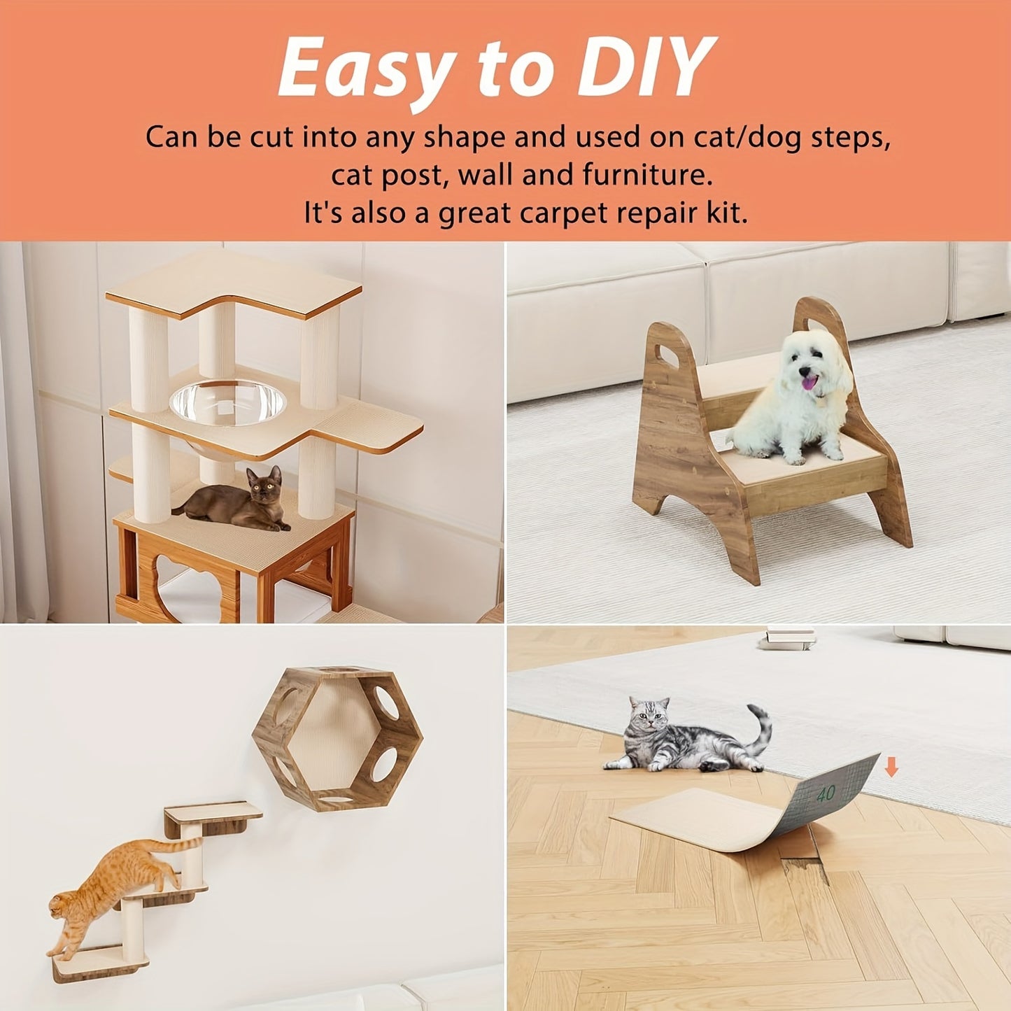 Self-Adhesive Cat Scratch Mat – Trimmable Couch Protector (Beige)