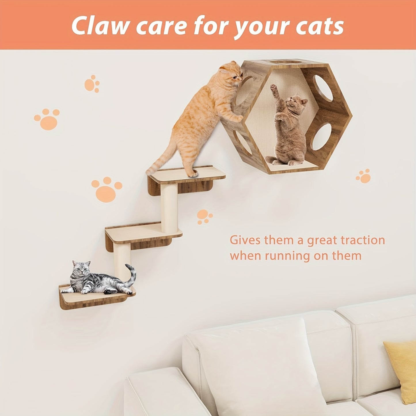 Self-Adhesive Cat Scratch Mat – Trimmable Couch Protector (Beige)