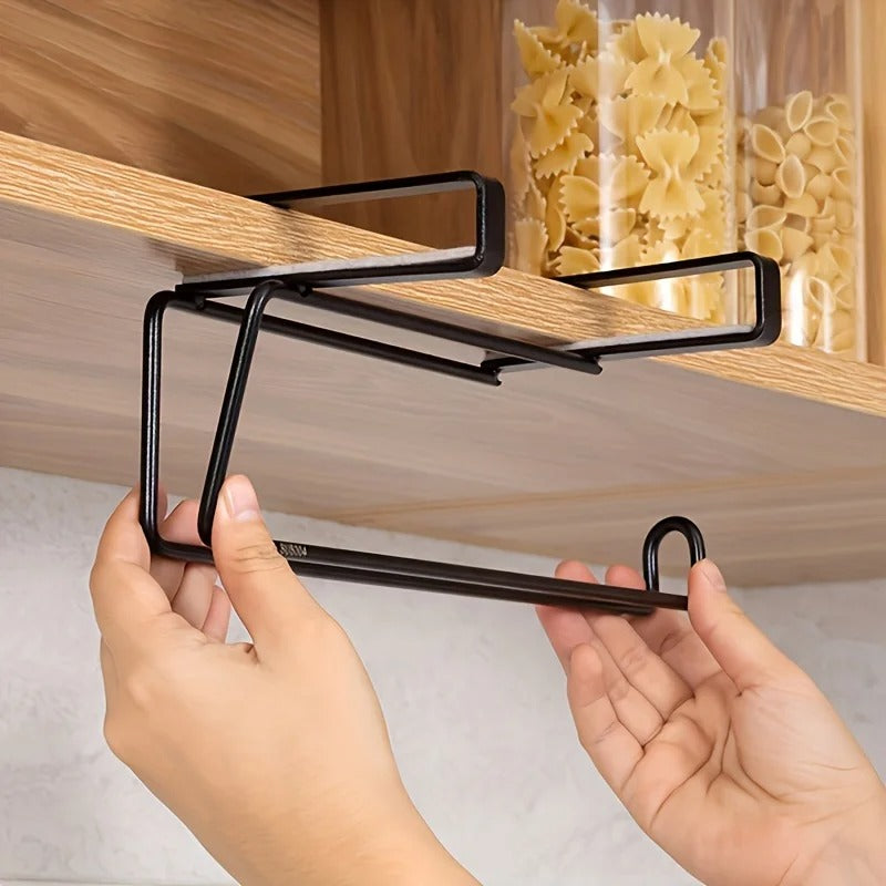 Cabinet Paper Towel Holder – Black Metal Kitchen Roll Rack