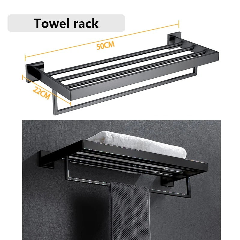 Black Bathroom Hardware Set & Toothbrush Holder Rack