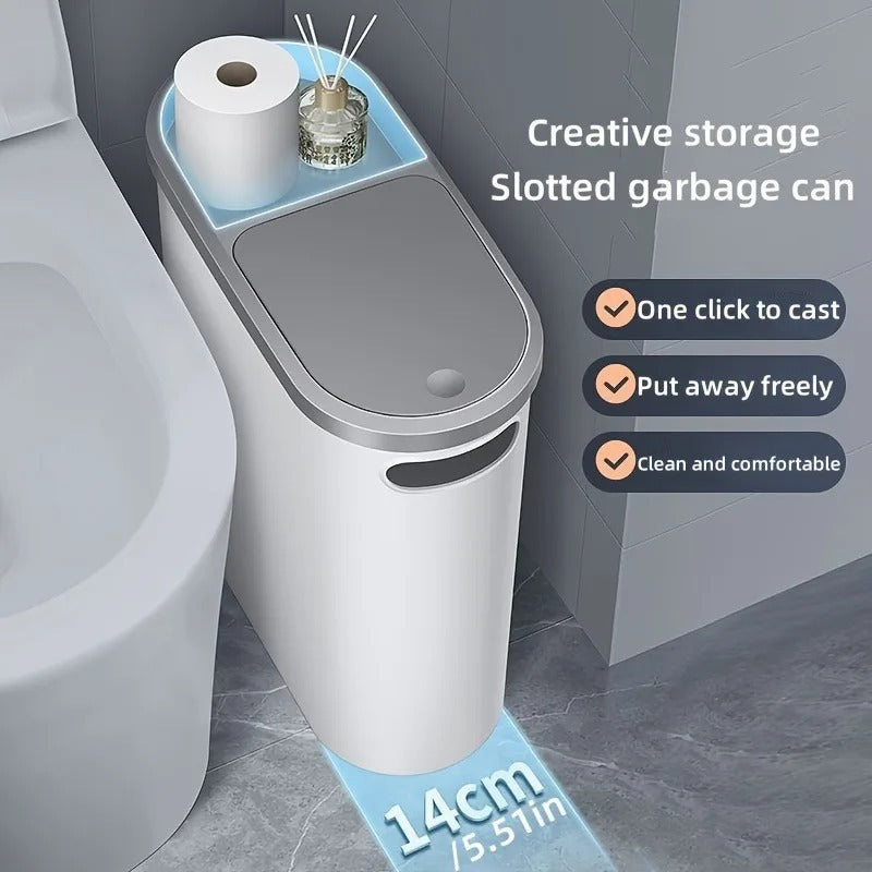 Press-Type Toilet Trash Can with Lid Large Capacity Bathroom & Home Waste Bin